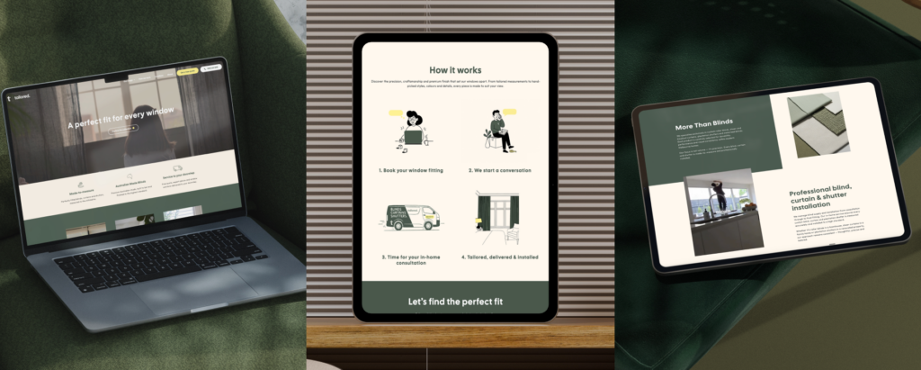The final Tailored Blinds website made by Studio Web Design suitable for desktop, mobile and tablet